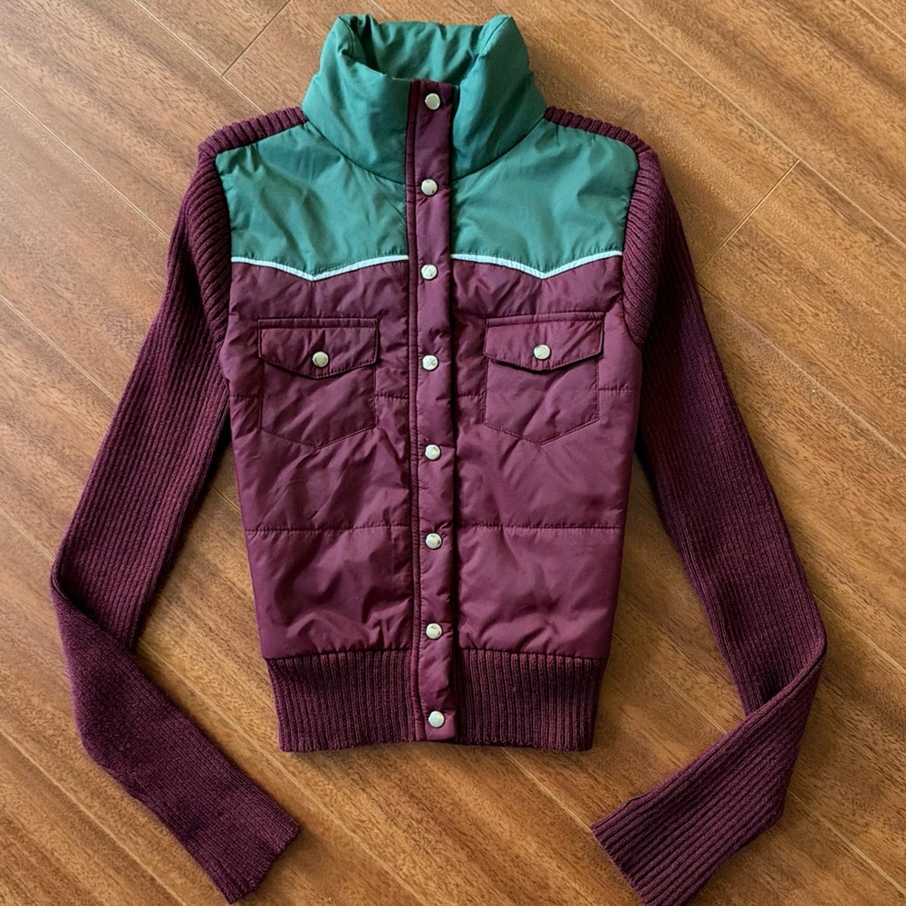 Vintage Mossimo Burgundy Puffer Sweater Jacket - Size S - Picture 11 of 11